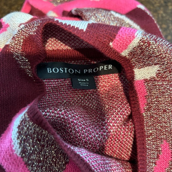 Boston Proper Merino Wool Jacquard Pink Sweater Size Small - Picture 3 of 7